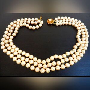 VINTAGE SIGNED DANECRAFT STERLING GLASS PEARL 16.5" NECKLACE